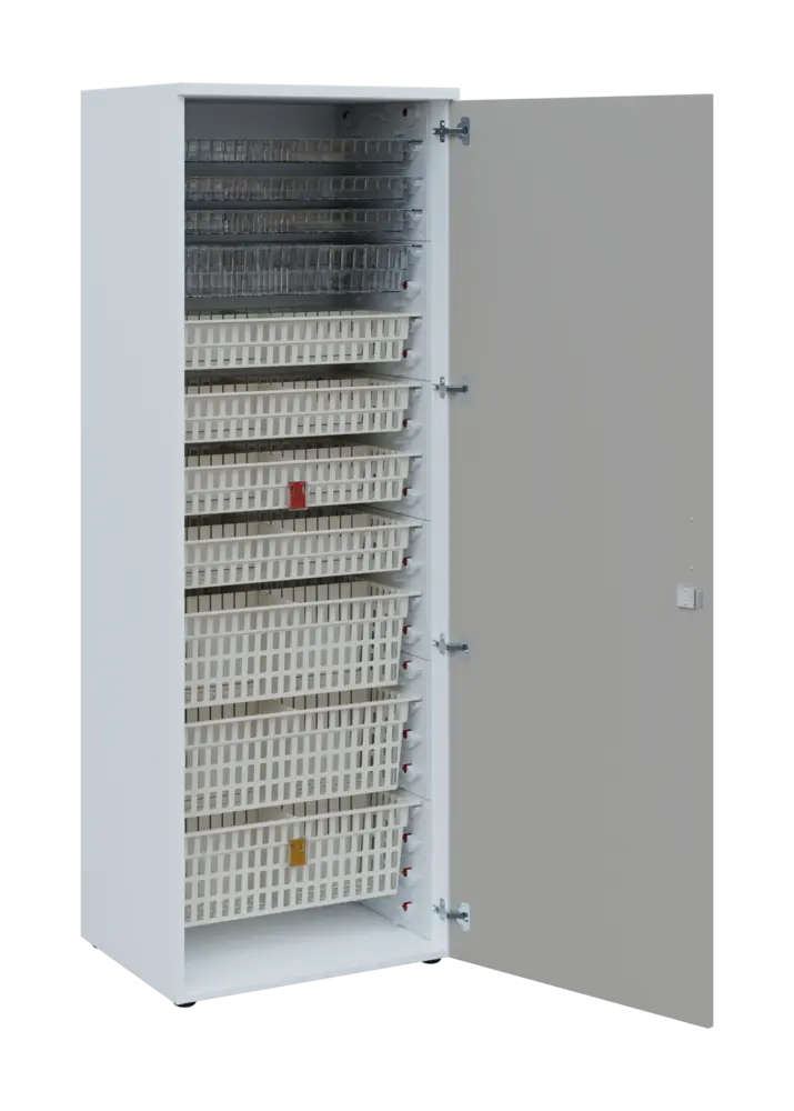 EUROMEDICA D - 66 skříň léková boxová, 1-dveřová, pravá, 1950x660x535, korpus bílý, dvířka šedá